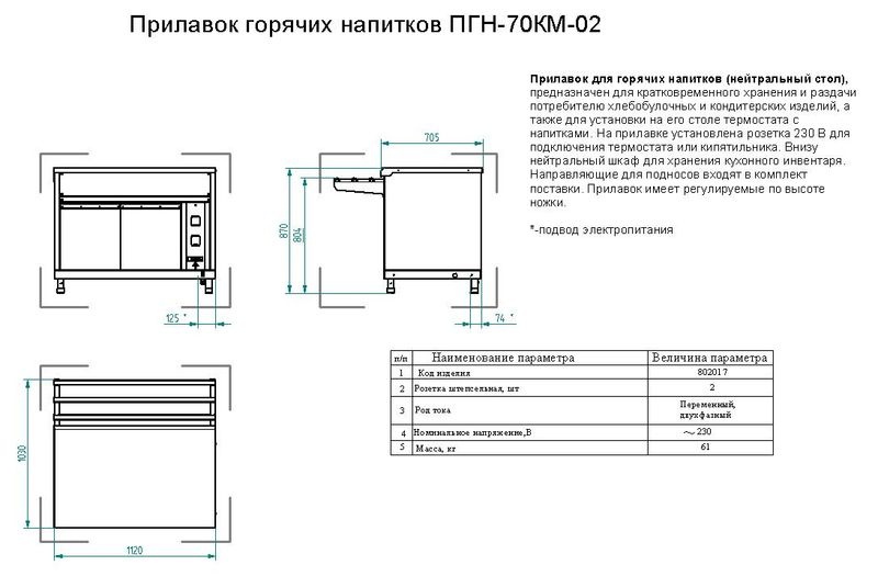 Характеристики прилавка для горячих напитков ПГН-70КМ-02